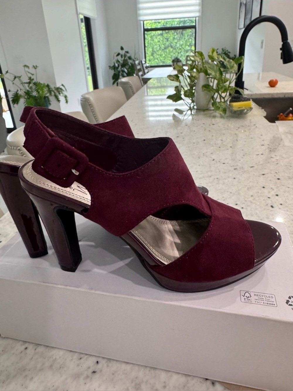 Impo Burgundy Slingback Heeled Sandals Open Toe Adjustable Ankle Strap size 6.5